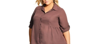 City Chic Women's Trendy Plus High Low Collared Shirt -Nutmeg Size 20W