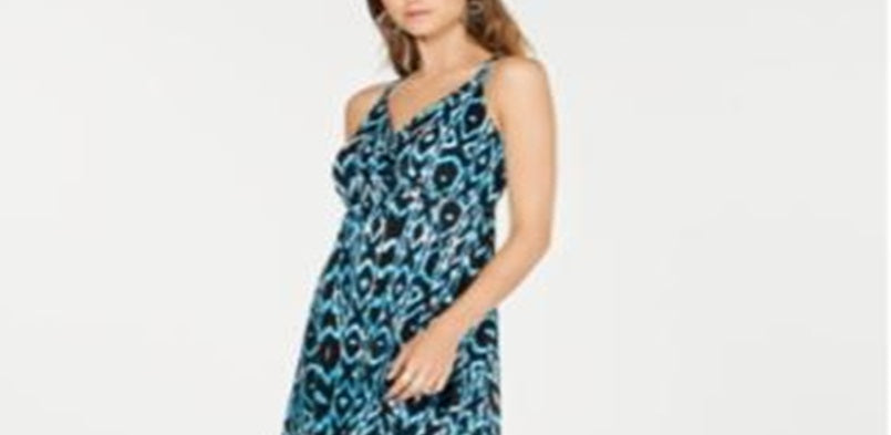 INC International Concepts Women's Ikat Crisscross Ring Dress Bluek Size Petite S