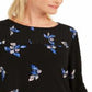 Charter Club Women's Floral Pintucked Top Black Size Petite Large