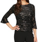 Alex Evenings Women's Bell-Sleeve Sequined Lace Blouse Charcoal Size X-Large