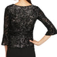 Alex Evenings Women's Bell-Sleeve Sequined Lace Blouse Charcoal Size X-Large
