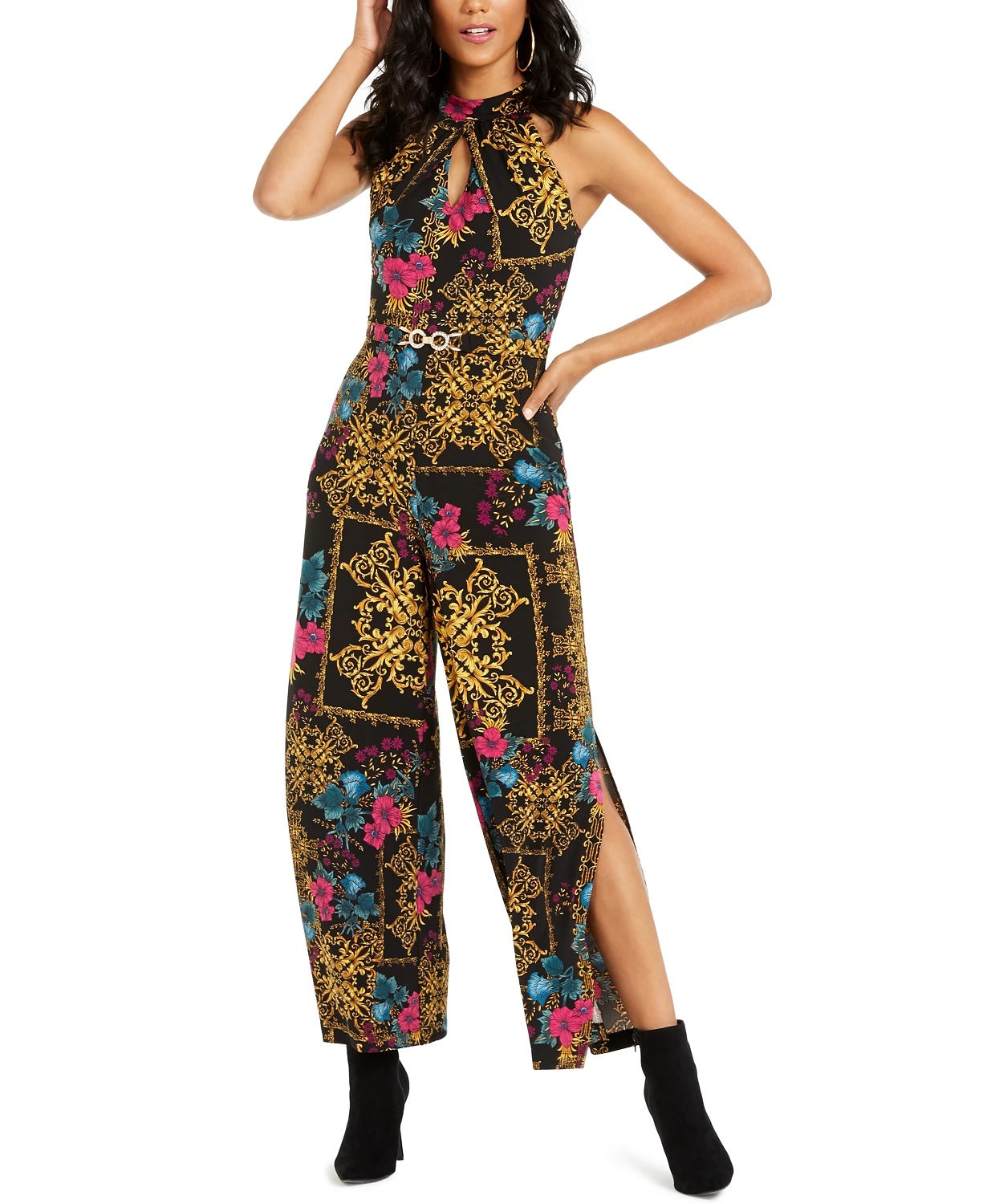 Thalia Sodi Women's Printed Halter-Neck Jumpsuit  Black Size X-Small