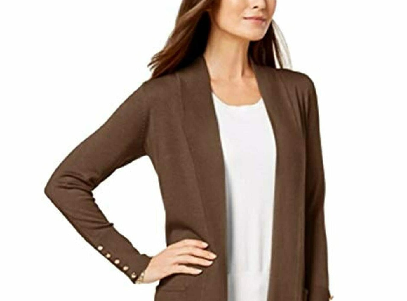 JM Collection Women's Open Front Cardigan Brown Size Petite S
