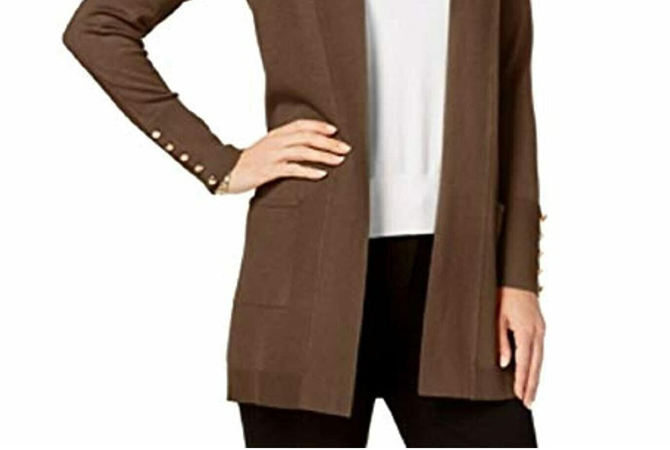 JM Collection Women's Open Front Cardigan Brown Size Petite S