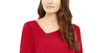 Alfani Women's Asymmetrical Envelope Hem Top Chinese Red Size Petite S