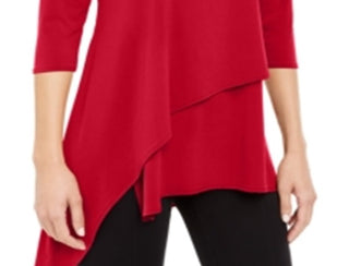 Alfani Women's Asymmetrical Envelope Hem Top Chinese Red Size Petite S