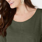 Style & Co Women's Crochet Trim Bell Sleeve Top Green Size Petite M