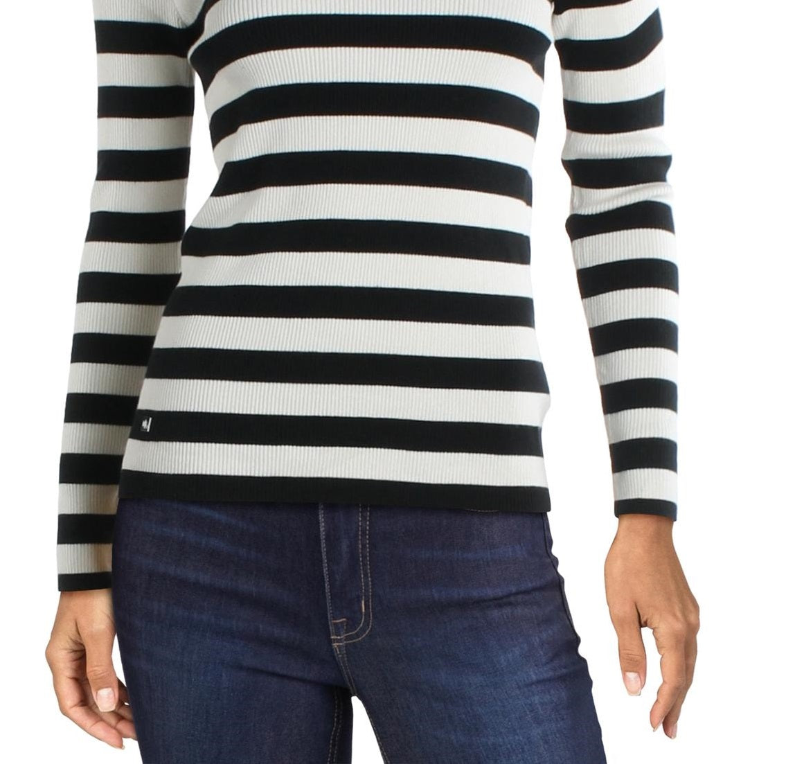 Ralph Lauren Women's Striped Ribbed Top Black Size Medium