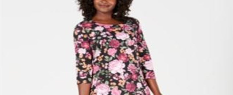 Karen Scott Women's Printed Scoop Neck Dress Black multi Size Petite S