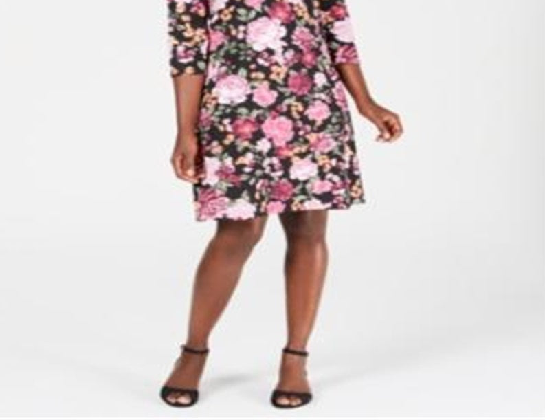 Karen Scott Women's Printed Scoop Neck Dress Black multi Size Petite S
