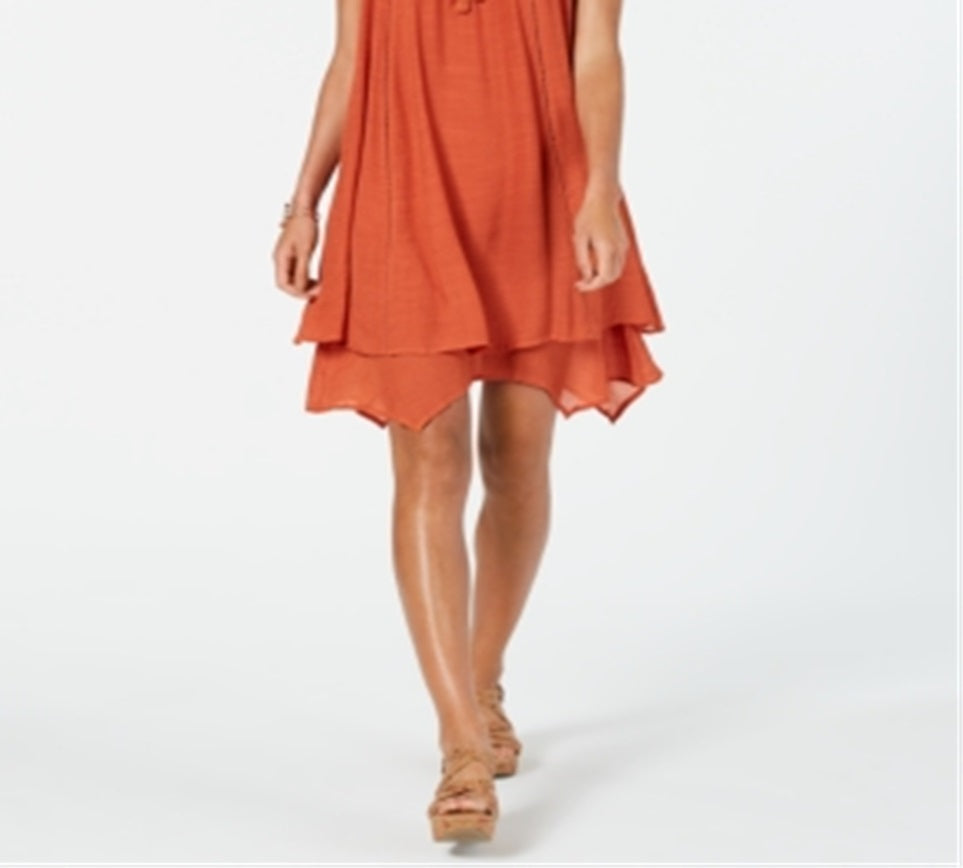 Style & Co Women's Tiered Mini Party Dress Orange Size X-Small