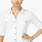 Style & Co Women's Jersey Utility Shirt White Size Petite M