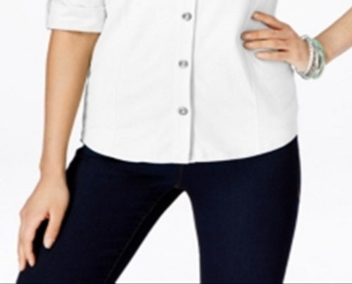 Style & Co Women's Jersey Utility Shirt White Size Petite M