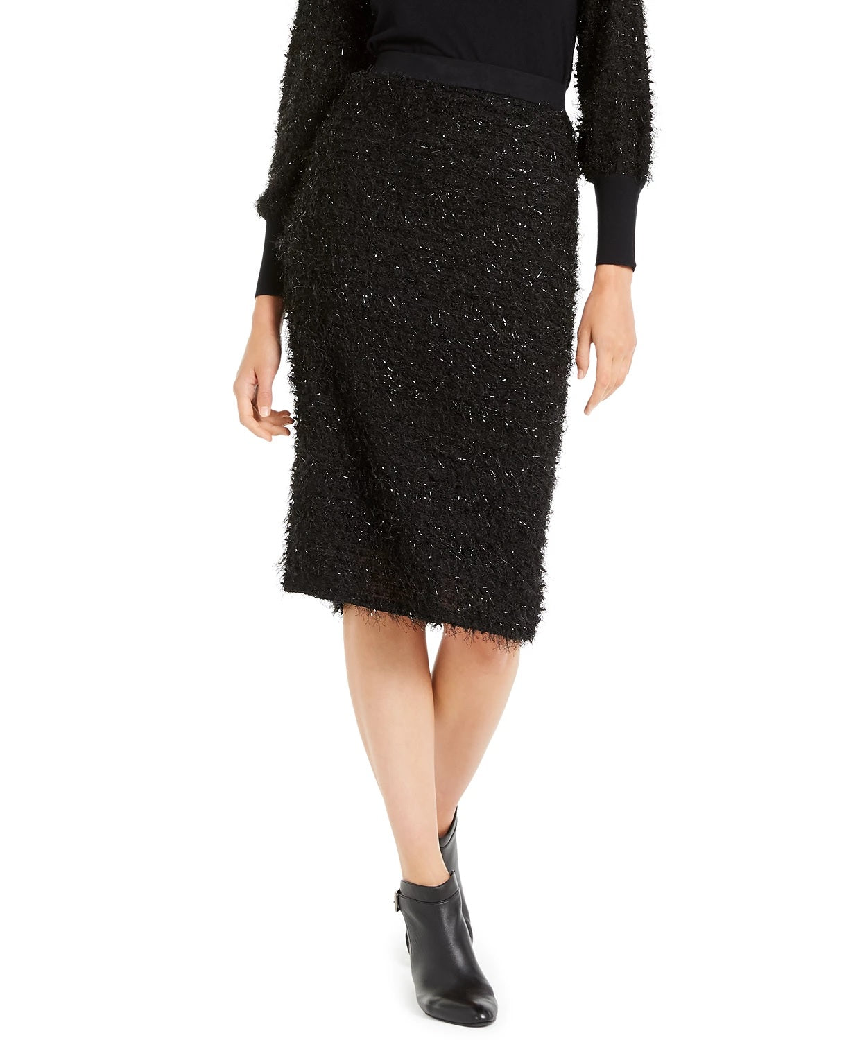 Alfani Women's Shimmer Eyelash Pencil Skirt  Black Size Small