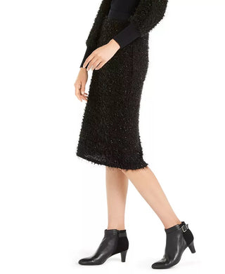 Alfani Women's Shimmer Eyelash Pencil Skirt  Black Size Small