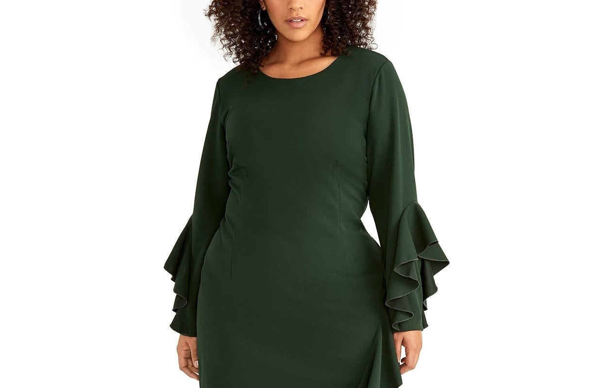 Rachel Roy Women's Trendy Plus Size Ruffled Sheath Dress Green Size 20W