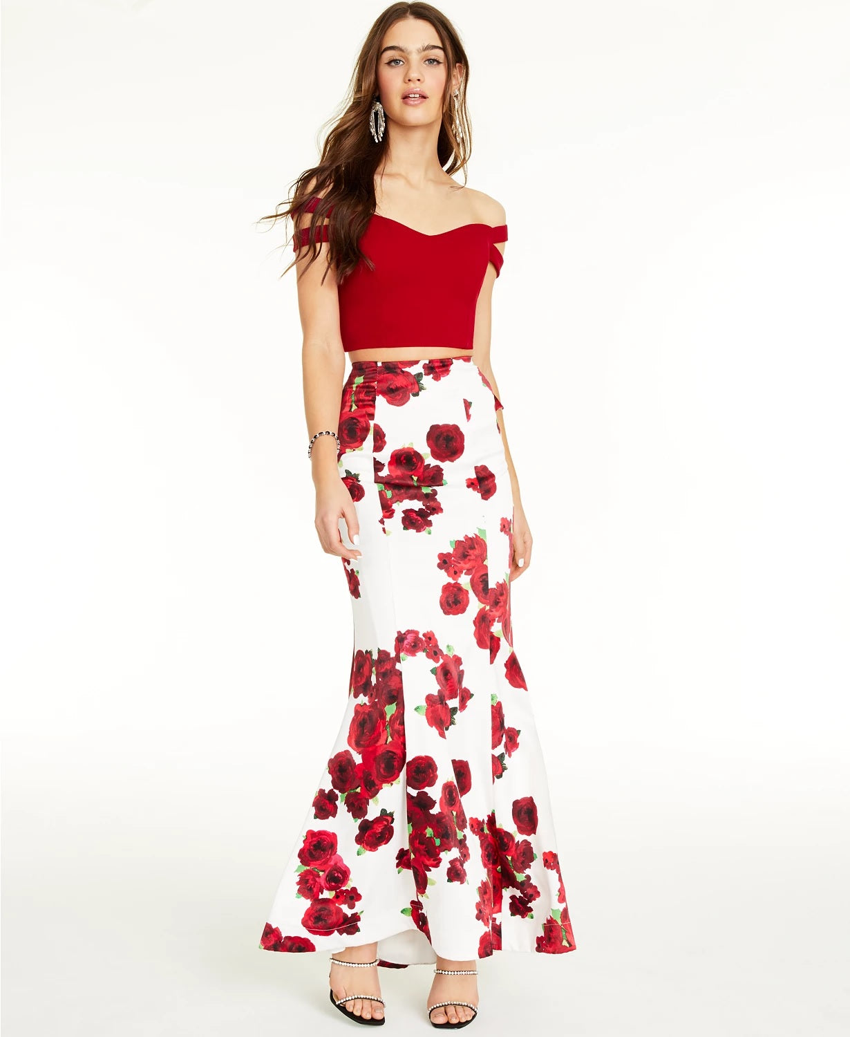 Teeze Me Juniors' 2-Pc. Off-The-Shoulder Bodycon Gown Wine Size 9