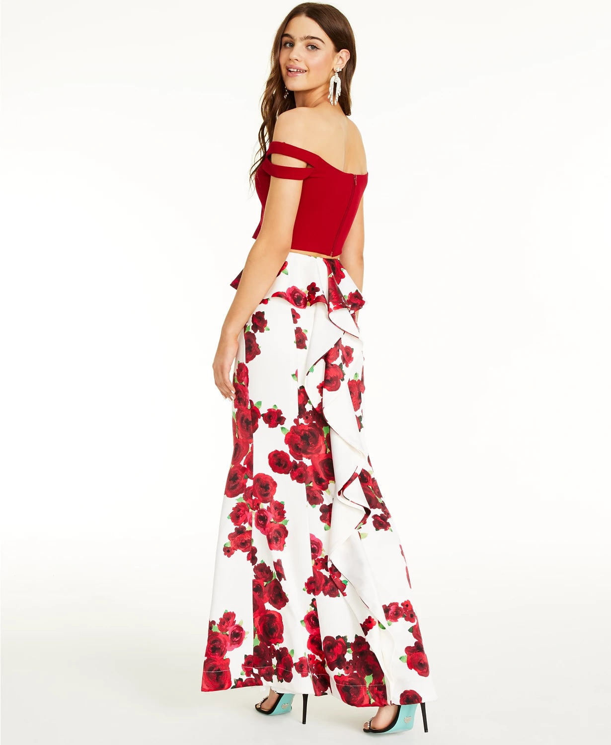 Teeze Me Juniors' 2-Pc. Off-The-Shoulder Bodycon Gown Wine Size 9