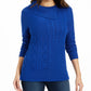 Charter Club Women's Patchwork-Stitch Asymmetrical-Collar Sweater Blue Size Small