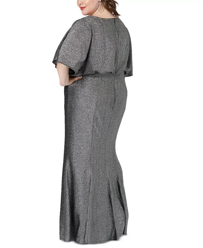 Maree Pour Toi Women's Plus Size Metallic Blouson Gown Gray Size 12
