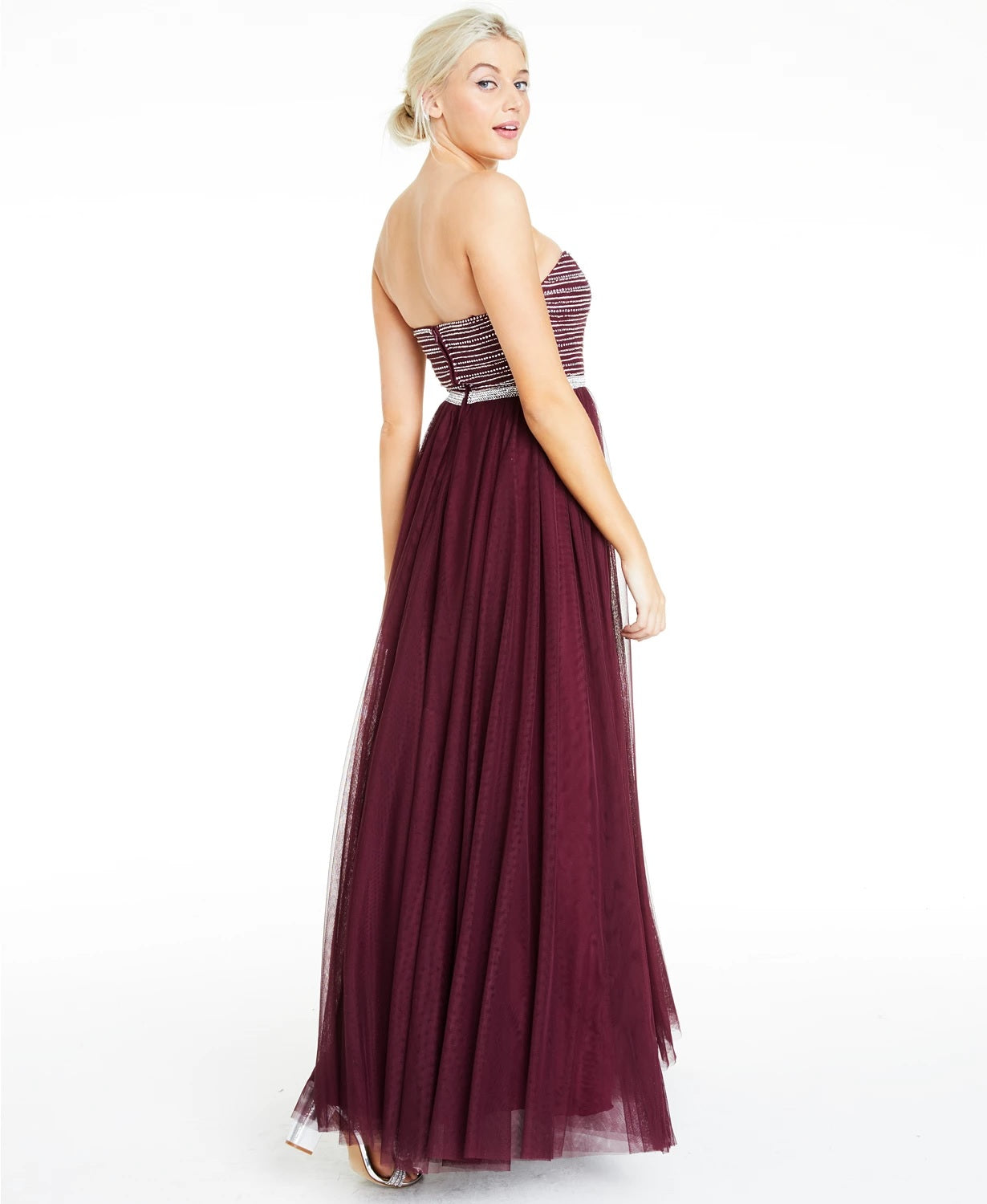 City Studios Juniors' Beaded Mesh Gown Dark Purple Size 11