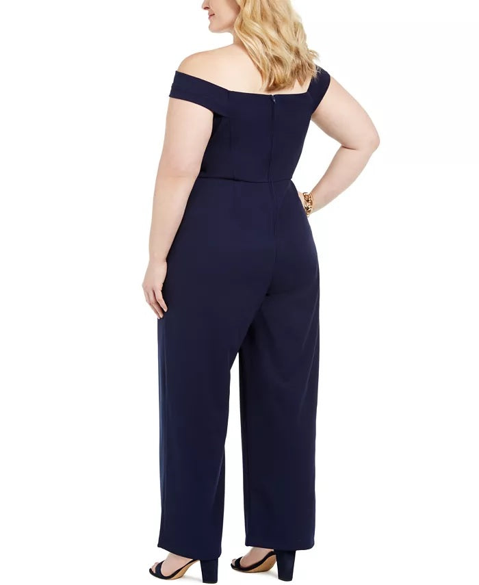 Teeze Me Women's Trendy Plus Size Off-The-Shoulder Jumpsuit Navy Size 22