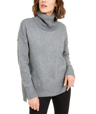 Bar III Women's Ribbed Turtleneck Sweater Grey Size Medium