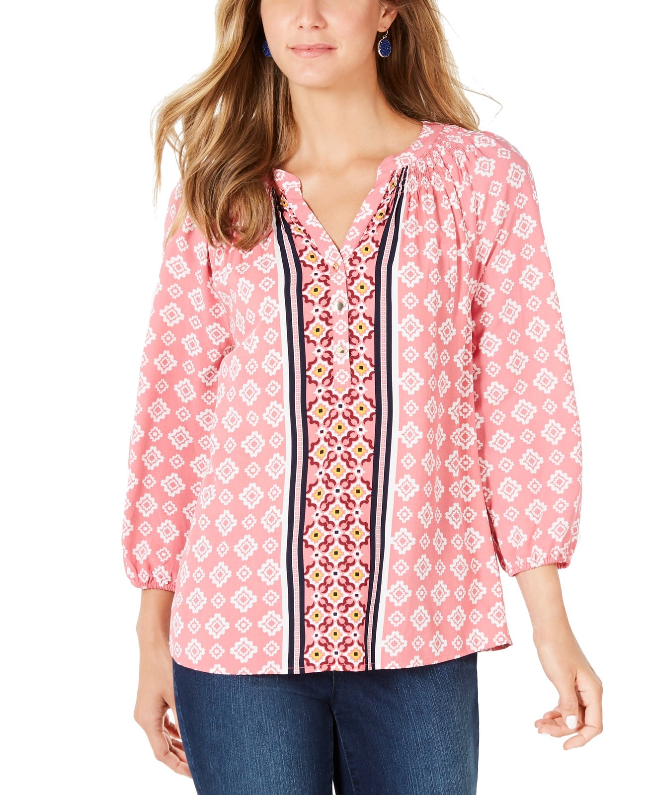 Charter Club Women's Petite Printed 34-Sleeve Top Rapture Rose Combo PXL
