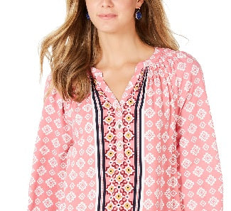 Charter Club Women's Petite Printed 34-Sleeve Top Rapture Rose Combo PXL