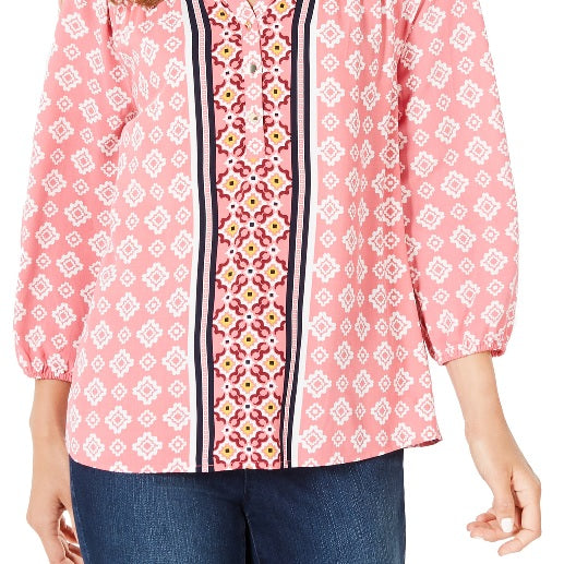 Charter Club Women's Petite Printed 34-Sleeve Top Rapture Rose Combo PXL