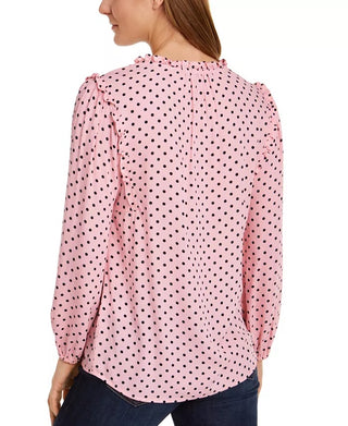 Tommy Hilfiger Women's Printed Ruffled-Neck Blouse Pink Size X-Small