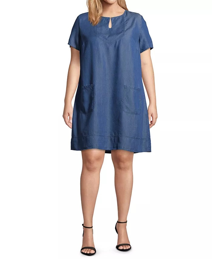 John Paul Richard Women's Plus Size Keyhole-Neck Dress Blue Size 2X