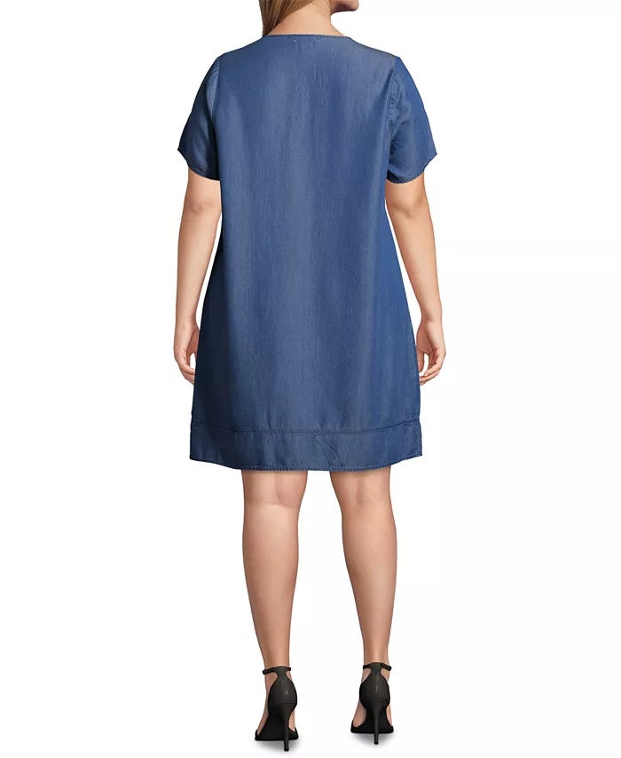 John Paul Richard Women's Plus Size Keyhole-Neck Dress Blue Size 2X