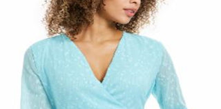 Charter Club Women's Clip Dot Wrap Top Blue Size Large