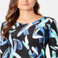 JM Collection Women's 3/4 Sleeve Printed Jacquard Top Black Multi Size Petite L