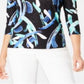 JM Collection Women's 3/4 Sleeve Printed Jacquard Top Black Multi Size Petite L