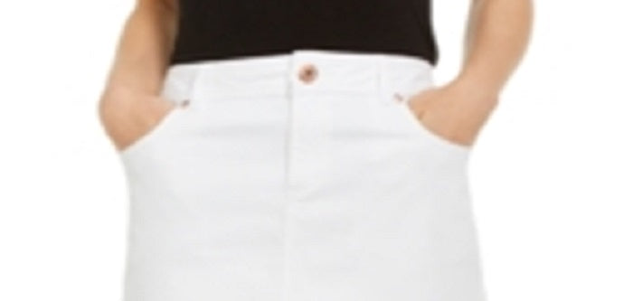 INC International Concepts Women's Bright Straight Tulip Fray Hem Denim Skirt White Size 0