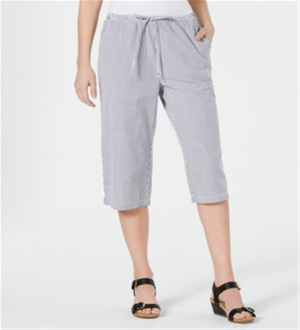 Karen Scott Women's Cotton Seersucker Capri Pants Blue Size L