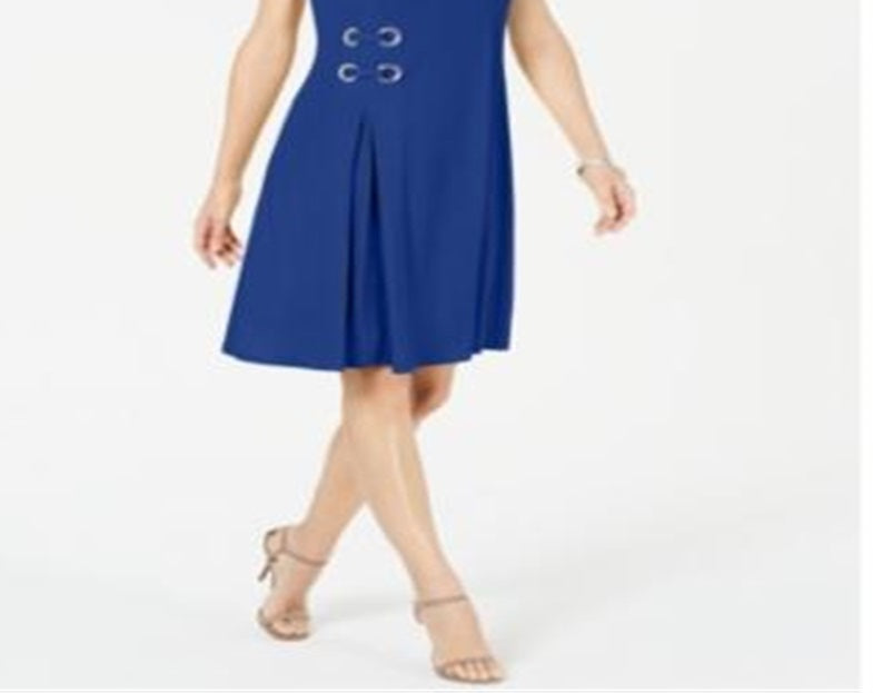 JM Collection Women's Grommet Waist Dress Blue Size Petite Large