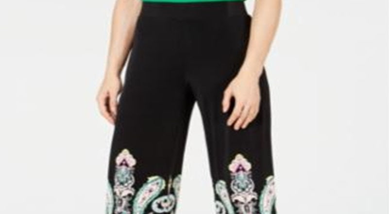 INC International Concepts Women's Printed Cropped Widee Buddha Paisley Pants Black size Petite Small