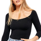 Free People Women's Square Neck 3/4 Sleeve Black Size XS/S