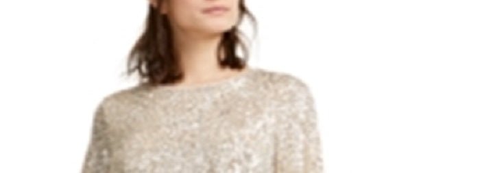 Alfani Women's Sequined Bell Sleeve Top Cocoa Butter Size Petite S