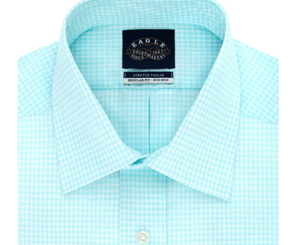 Eagle Men's Cotton Check Print Dress Shirt Aqua Size Large