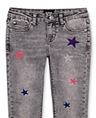 Hudson Girl's Sheena Glitter Star Skinny Ankle Jeans Gray Size 6X