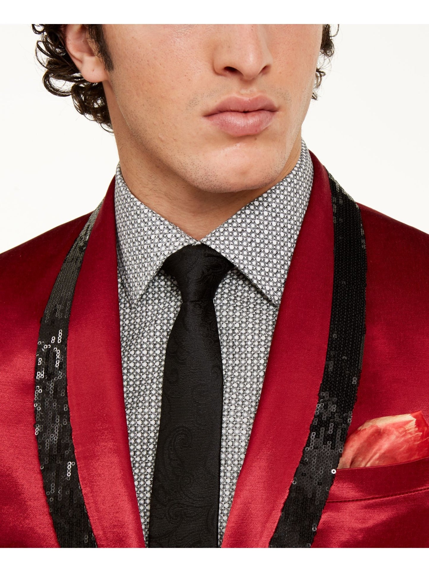 Tallia Men's Satin Sequined Tuxedo Blazer Red Size 38 R