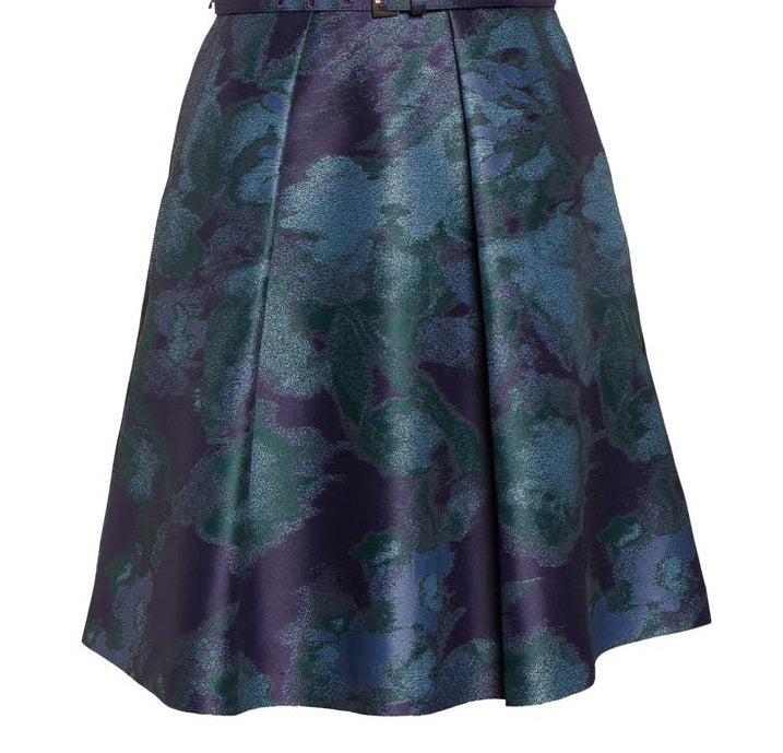 Vince Camuto Women's Belted Floral Print Fit & Flare Dress Blue Size 14