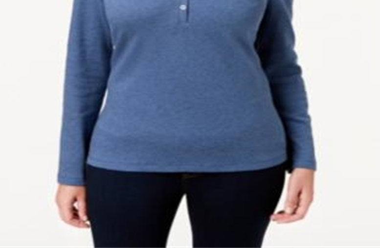 Karen Scott Women's Cotton Henley Top Blue Size Large