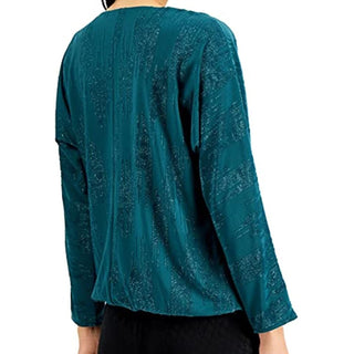 Alfani Women's  Surplice Long Sleeve Top Plus Teal Size 0X
