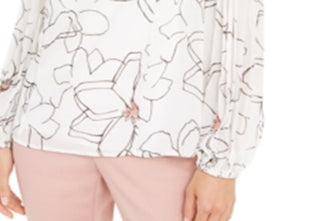 Alfani Women's Floral Print Pleat Sleeve Top White Size Petite Small
