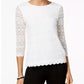 Charter Club Women's Lace 3/4-Sleeve Top White Size Petite Small